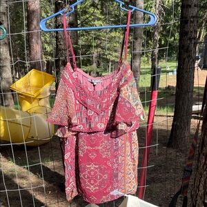 Miss Me Red Multiprint Ruffle Strap Tank Top